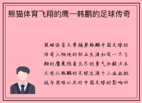 熊猫体育飞翔的鹰—韩鹏的足球传奇