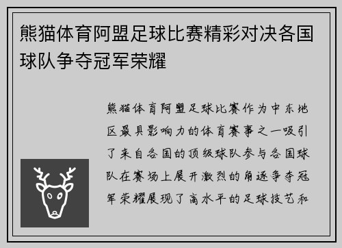 熊猫体育阿盟足球比赛精彩对决各国球队争夺冠军荣耀