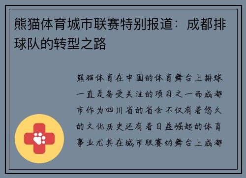 熊猫体育城市联赛特别报道：成都排球队的转型之路