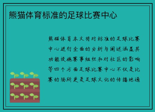熊猫体育标准的足球比赛中心